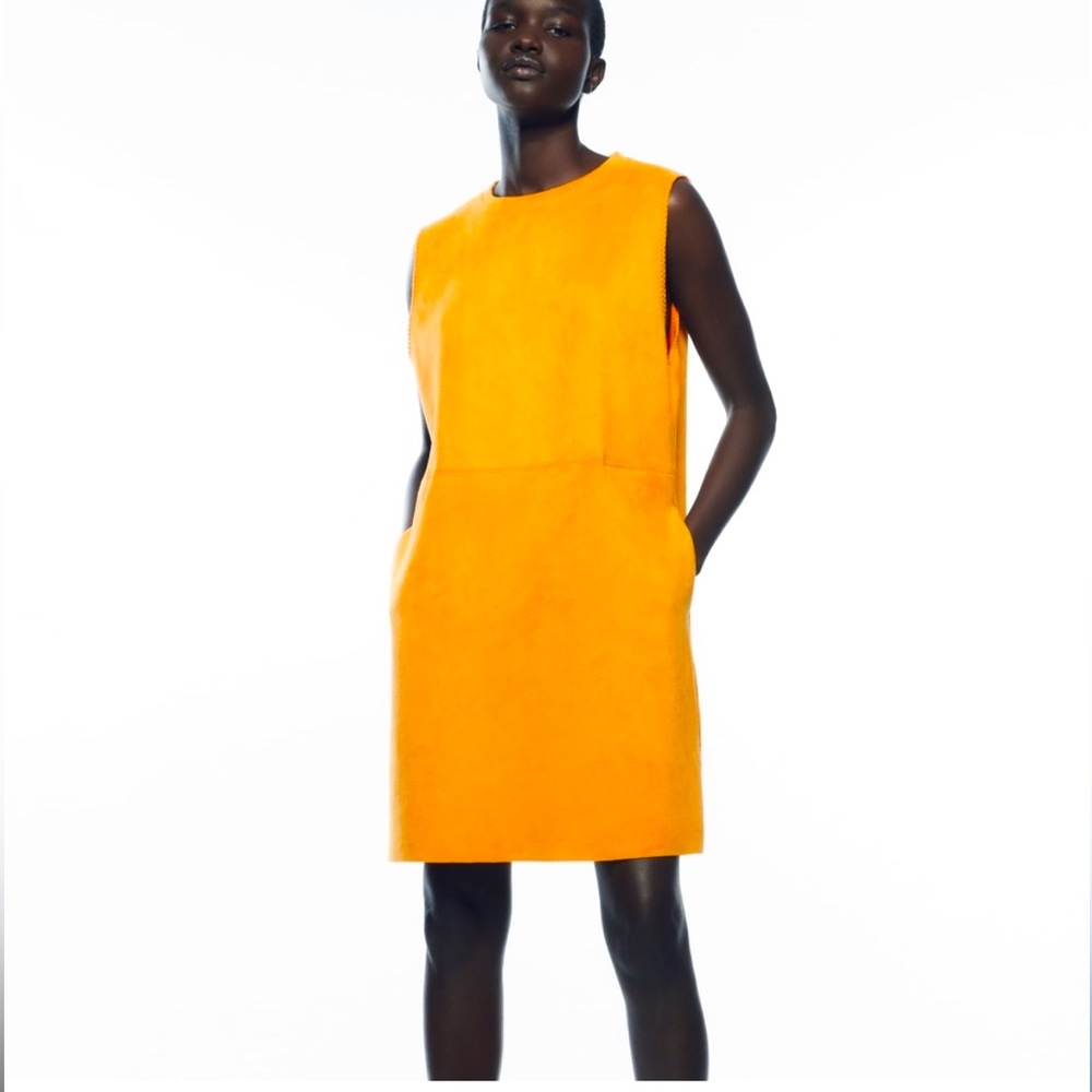 NWT Zara Orange Faux suede shift a-line dress